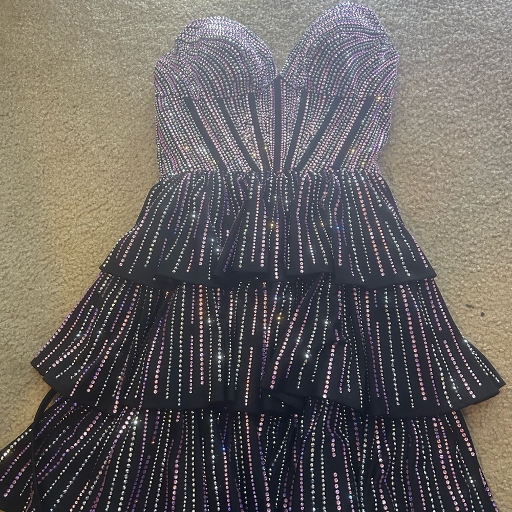 Black Strapless Dress with Rhinestone Detailing